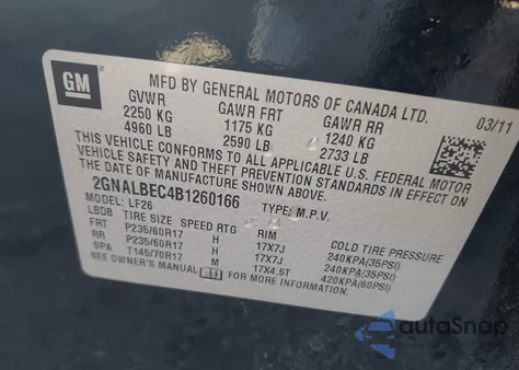 2011 Chevrolet Equinox Ls from USA, damaged, VIN 2GNALBEC4B1260166